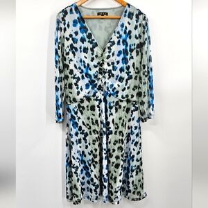 IMAN Leopard Print Dress Blue Black Size 1X
